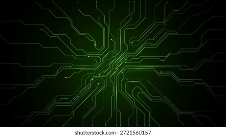 Design de PCB futurista com caminhos brilhantes e elementos de matriz eletrônica, ideal para segurança cibernética, conceitos de IA e visuais modernos de inovação digital. Ilustração de vetor digital