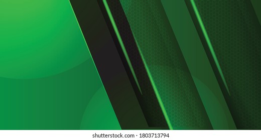 Futuristic perforated technology abstract background with green neon glowing light. Vector banner design