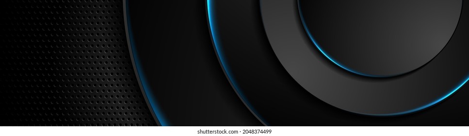 Tecnologia perfurada futurista fundo abstrato com azul neon círculos brilhantes. Design de banner de vetor