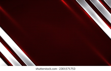 Futuristic perforated technology abstract background with metal stripes frame. Red metal perforated background. Metal grill. Perforated sheet metal. Modern technology innovation concept. Vector EPS10.