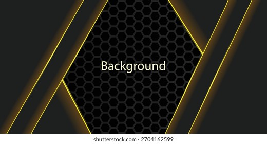Futuristic perforated technology abstract background with yellow neon glowing lines. Vector banner design