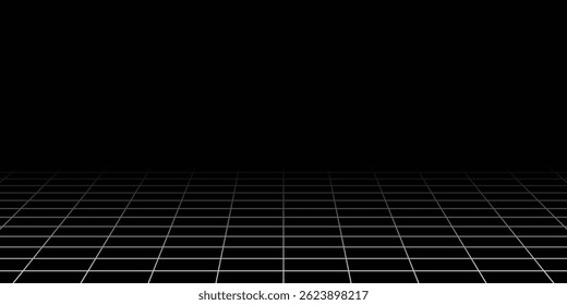 Futuristic perspective grid. Abstract wireframe on black background. Vector illustration.