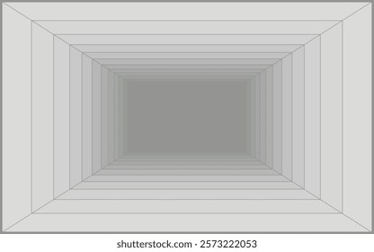 Futuristic perspective grid box. Abstract wireframe with white grid line on white background. Virtual reality landscape in 80s 90s digital style. Vector illustration.