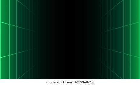 Futuristic perspective grid box. Abstract wireframe with white grid line on black background. Virtual reality landscape in 80s 90s digital style. Vector illustration.