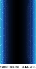 Futuristic perspective grid box. Abstract wireframe with white grid line on black background. Virtual reality landscape in 80s 90s digital style. Vector illustration.