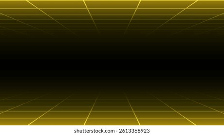Futuristic perspective grid box. Abstract wireframe with white grid line on black background. Virtual reality landscape in 80s 90s digital style. Vector illustration.