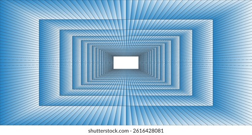 Futuristic perspective grid box. Abstract wireframe with white grid line on blue gradient background. Virtual reality landscape in 80s 90s digital style. Modern Vector illustration.