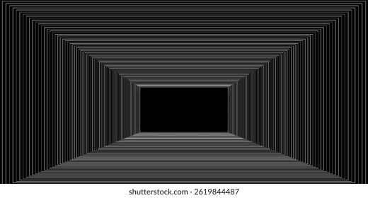 Futuristic perspective grid box. Abstract wireframe with white grid line on black background. Virtual reality landscape in 80s 90s digital style. Vector