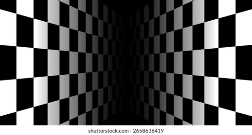 Caja de cuadrícula de perspectiva futurista. Estructura de alambre Abstractas con línea de rejilla blanca sobre fondo negro. Ilustración vectorial EPS 10