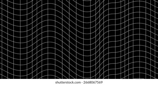 Futuristic perspective grid box. Abstract wireframe with white grid line on black background. 