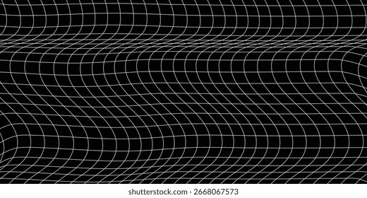 Futuristic perspective grid box. Abstract wireframe with white grid line on black background. 