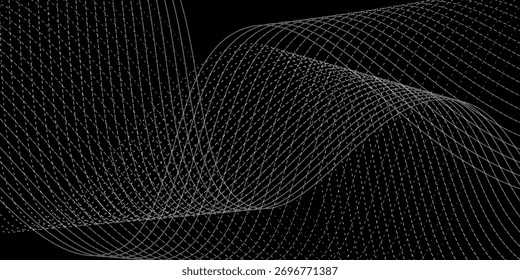 Futuristic perspective grid box. Abstract wireframe with white grid line on black background. eps 10	