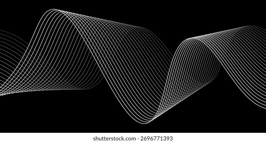 Futuristic perspective grid box. Abstract wireframe with white grid line on black background. eps 10	