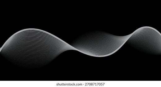 Caja de cuadrícula de perspectiva futurista. Estructura de alambre Abstractas con línea de rejilla blanca sobre fondo negro. Fondo de líneas onduladas abstractas.