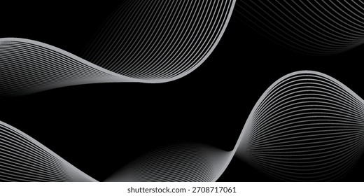 Futuristic perspective grid box. Abstract wireframe with white grid line on black background. abstract wavy lines background.