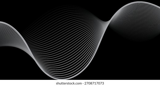 Futuristische Perspektive Gitterbox. Abstraktes Drahtmodell mit weißer Gitterlinie auf schwarzem Hintergrund. abstrakte wellenförmige Linien Hintergrund.