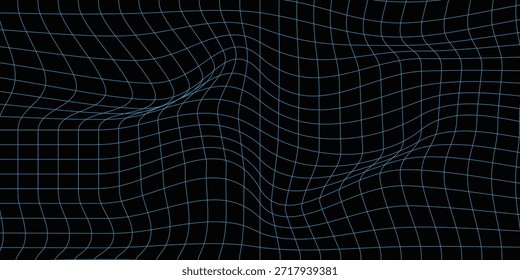 Caja de cuadrícula de perspectiva futurista. Estructura de alambre Abstractas con línea de rejilla blanca sobre fondo negro. 
