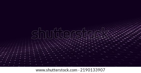 Futuristic perspective grid of hexagons. Futuristic honeycomb concept. Digital technology webflow. Big data visualization. Vector illustration.