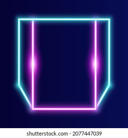 Perspectiva futurista Borde de marco Neon. fondo de neón azul y rosa brillante