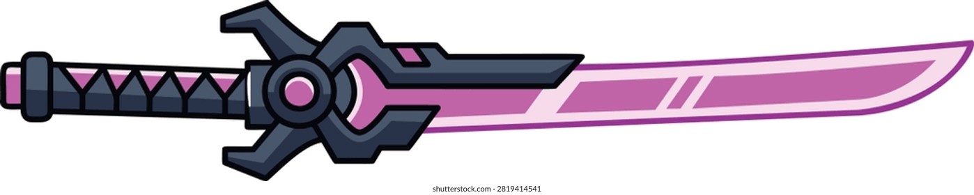A futuristic pink energy sword icon styled like a katana blade, ideal for sci-fi and cyberpunk melee weapon graphics. Great for RPG game assets, weapon inventory icons, or fantasy-tech themed designs.