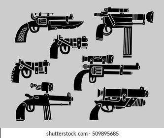 Futuristic pistol icon set