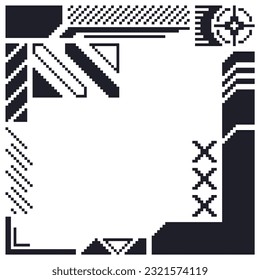Futuristic Pixel Frame and Decoration Assets Collection, Black Line