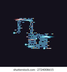 Futuristic pixel padlock icon with glowing pixel effect. Concept for digital data encryption, network defense, and futuristic technology in a clean minimalist style for corporate. digital security and data protection