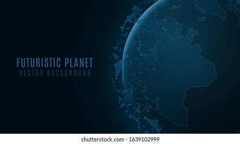 Futuristic planet Earth with glowing plexus triangles. Abstract global world. Background for your scientific or business project. Vector illustration. EPS 10