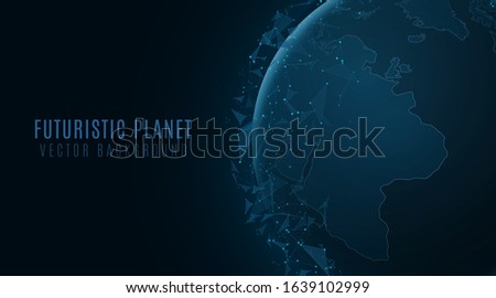 Futuristic planet Earth with glowing plexus triangles. Abstract global world. Background for your scientific or business project. Vector illustration. EPS 10