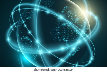 Futuristic planet earth. World map of dots. Abstract background. Space composition. Cyber space. Global network. Vector illustration. EPS 10