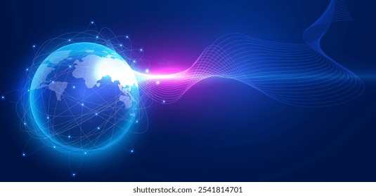 Planeta futurista o mapa de fondo de la tecnología del ciberespacio de la palabra editable