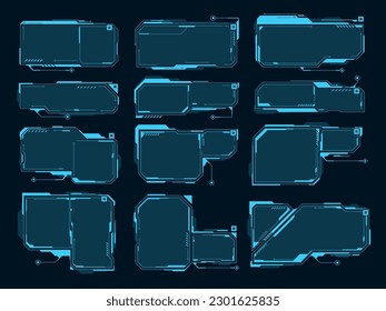 Futuristic plates for text. Cosmic footnote headings on modern computers. Information panels. Vector illustration
