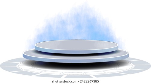 Futuristische Plattform inmitten des ätherischen blauen Nebel - Eine visuelle Darstellung moderner Technologie und Innovation, perfekt für Präsentationen, Präsentationen und Produkteinführungen