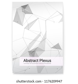 Futuristic plexus shapes, cover with abstract 3D vector illustration . Poster of technology business communication links, network, mobile and satellite communications. Points connected by lines