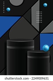Futuristic podium scene template for product presentation with abstract geometric backdrop
