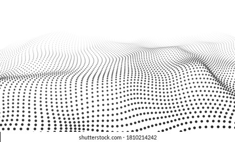 Futuristic point wave. Big data. Abstract wave in white background. Waves with particles. Abstract vector illustration.