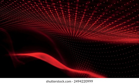 Futuristic point wave of particles. Visualization of sound waves. Technology or science banner. Abstract digital 3D wave. Vector illustration.