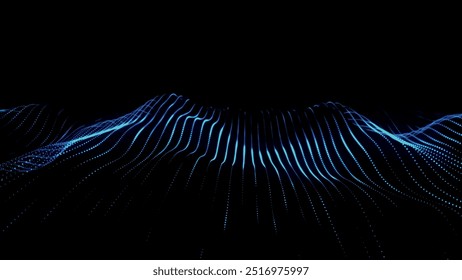 Onda de partículas futurista. Visualização de ondas sonoras. Banner de tecnologia ou ciência. Onda 3D digital abstrata. Ilustração vetorial.
