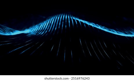 Onda de partículas futurista. Visualização de ondas sonoras. Banner de tecnologia ou ciência. Onda 3D digital abstrata. Ilustração vetorial.