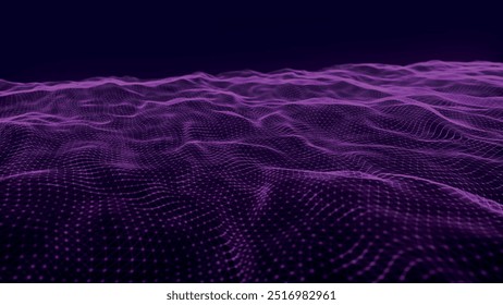 Futuristic point wave of particles. Visualization of sound waves. Technology or science banner. Abstract digital 3D wave. Vector illustration.