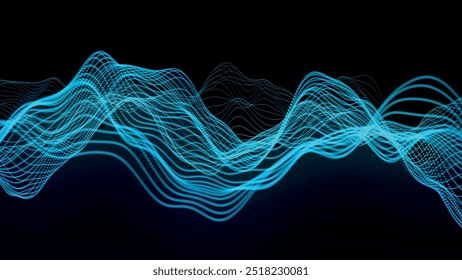 Onda de partículas futurista. Visualização de ondas sonoras. Banner de tecnologia ou ciência. Onda 3D digital abstrata. Ilustração vetorial.