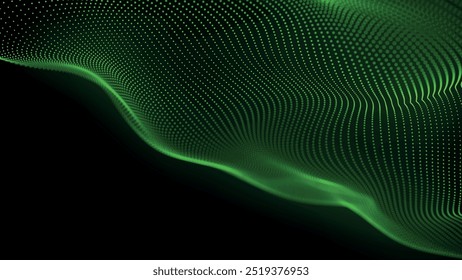 Futuristic point wave of particles. Visualization of sound waves. Technology or science banner. Abstract digital 3D wave. Vector illustration.