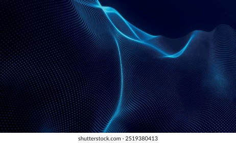 Futuristic point wave of particles. Visualization of sound waves. Technology or science banner. Abstract digital 3D wave. Vector illustration.