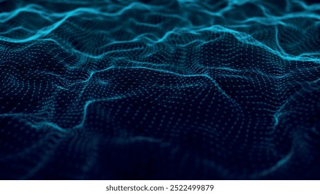 Onda de partículas futurista. Visualização de ondas sonoras. Banner de tecnologia ou ciência. Onda 3D digital abstrata. Ilustração vetorial.