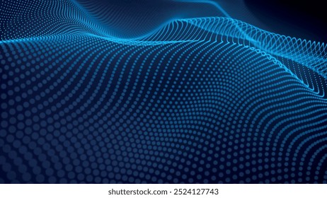 Onda de partículas futurista. Visualização de ondas sonoras. Banner de tecnologia ou ciência. Onda 3D digital abstrata. Ilustração vetorial.
