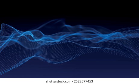 Futuristic point wave of particles. Visualization of sound waves. Technology or science banner. Abstract digital 3D wave. Vector illustration.