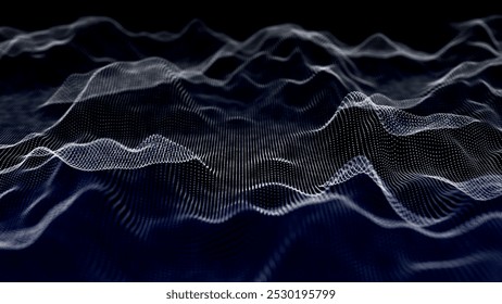 Futuristic point wave of particles. Visualization of sound waves. Technology or science banner. Abstract digital 3D wave. Vector illustration.