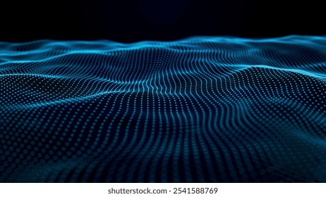 Futuristic point wave of particles. Visualization of sound waves. Technology or science banner. Abstract digital 3D wave. Vector illustration.