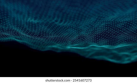 Futuristic point wave of particles. Visualization of sound waves. Technology or science banner. Abstract digital 3D wave. Vector illustration.