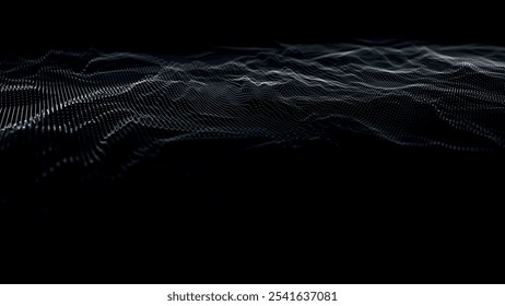 Futuristic point wave of particles. Visualization of sound waves. Technology or science banner. Abstract black and white digital 3D wave. Vector illustration.